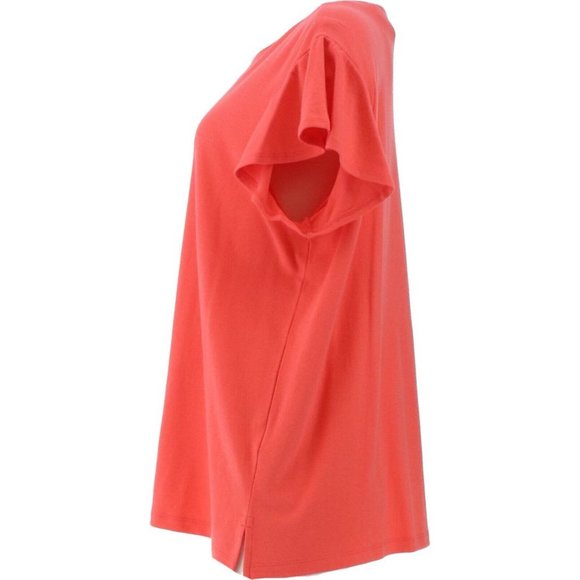 NWT LANDS' END SHORT SLEEVE RUFFLE TEE SHIRT LIGHT CHERRY (CORAL) SMALL - Picture 3 of 11